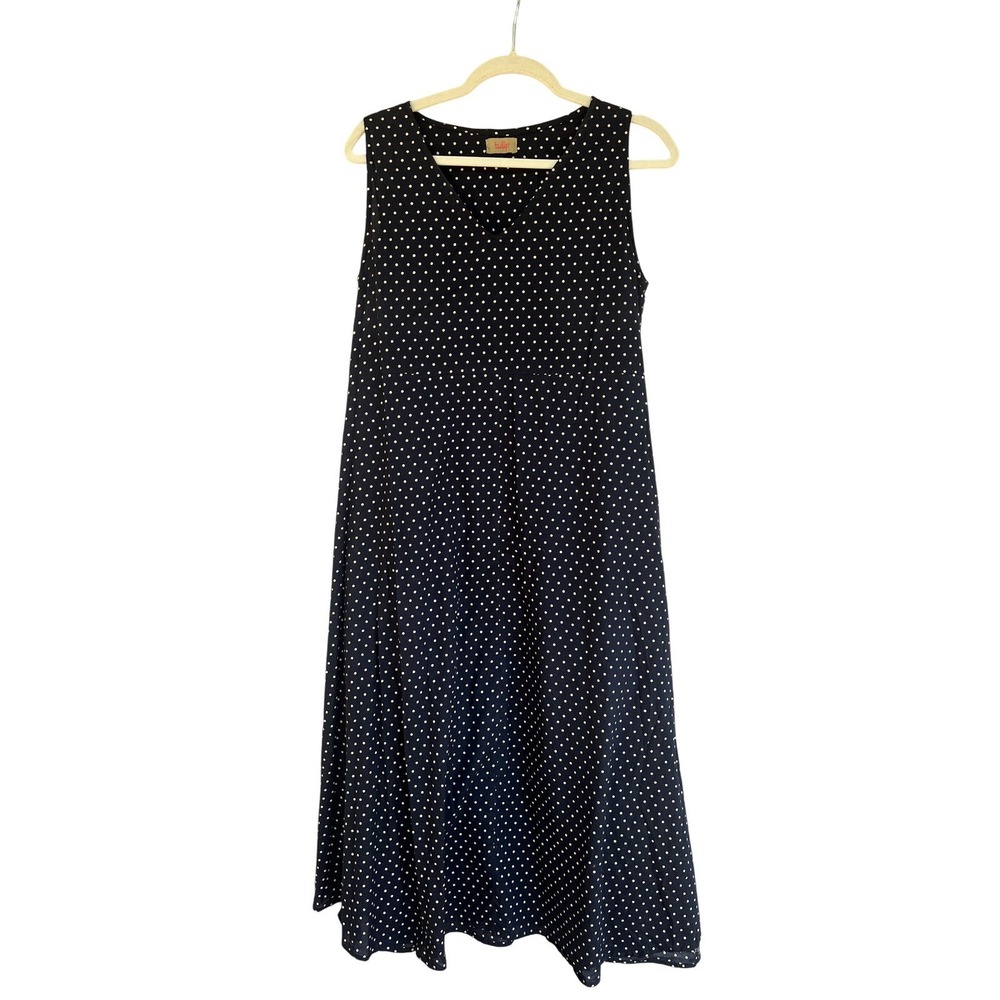 Tulip XS Tank Maxi Dress Black White Polka Dot Cotton Casual Sundress Lagenlook